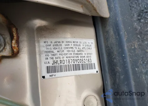 2000 Honda Cr-V Special Edition z USA, uszkodzony, nr VIN JHLRD1870YC052163